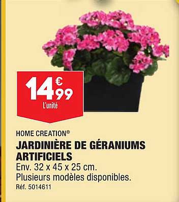 home creation jardinière de géraniums artificiels