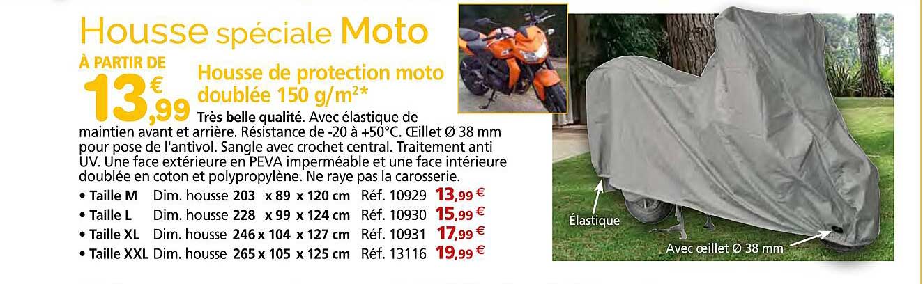 housse de protection moto doublée 150 g/m²