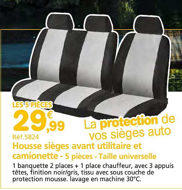 housse sièges avant utilitaire et camionette - 5 pièces - taille universelle