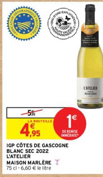 igp côtes de gascogne blanc sec 2022 l'atelier maison marlère