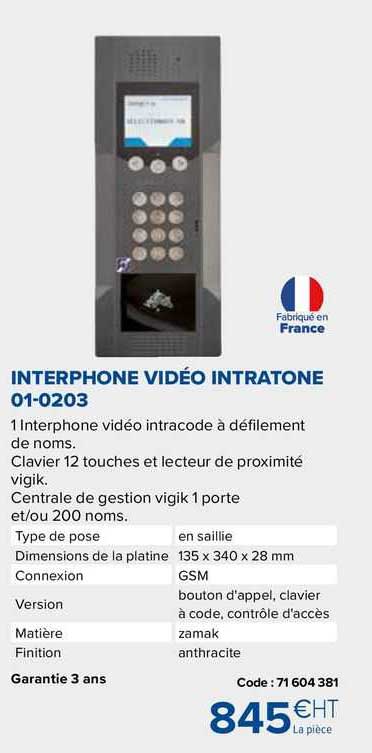 interphone vidéo intratone 01-0203