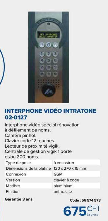 interphone vidéo intratone 02-0127