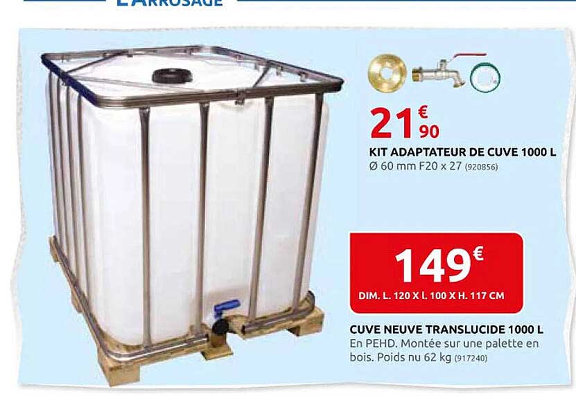 Kit Adaptateur De Cuve 1000 L , Cuve Neuve Translucide 1000 L