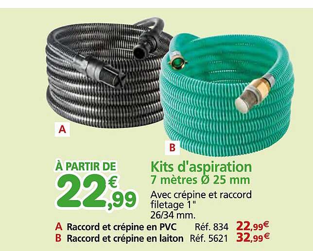 kits d'aspiration 7 mètres ø 25 mm