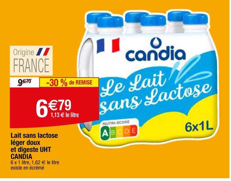 lait sans lactose léger doux et digeste uht candia