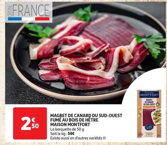 magret de canard du sud-ouest fumé au bois de hêtre maison montfort