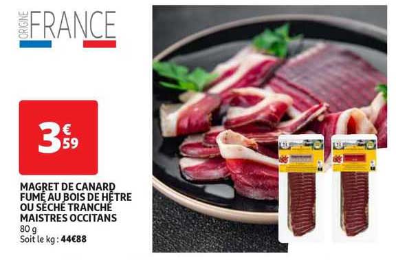 magret de canard fumé au bois de hêtre ou séché tranché maistres occitans