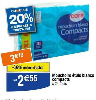 mouchoirs étuis blancs compacts cora