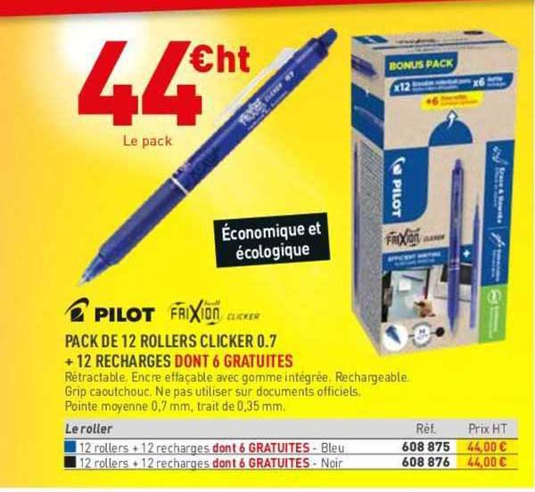pack de 12 rollers clicker 0.7 + 12 recharges dont 6 gratuites pilot