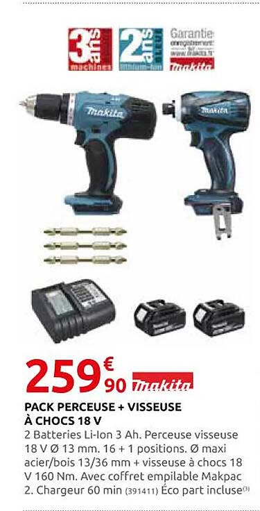 pack perceuse + visseuse à chocs 18 v makita