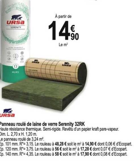 panneau roulé de laine de verre serenity 32rk ursa