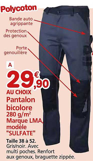 pantalon bicolore 280 g/m² marque lma, modèle "sulfate"