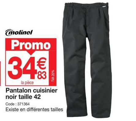 pantalon cuisiner noir taille 42 molinel