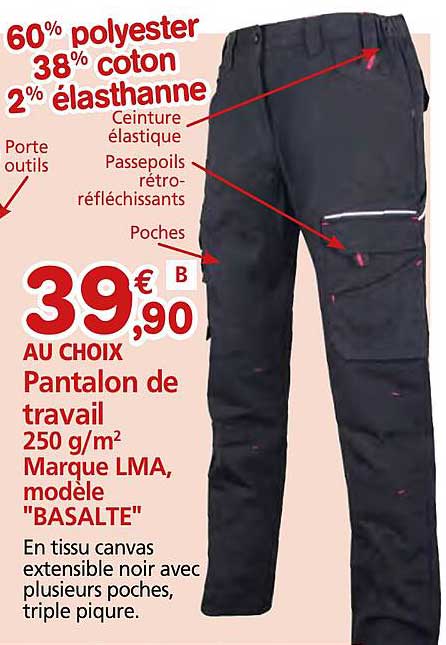 pantalond e travail 250 g/m² marque lma, modèle "basalte"