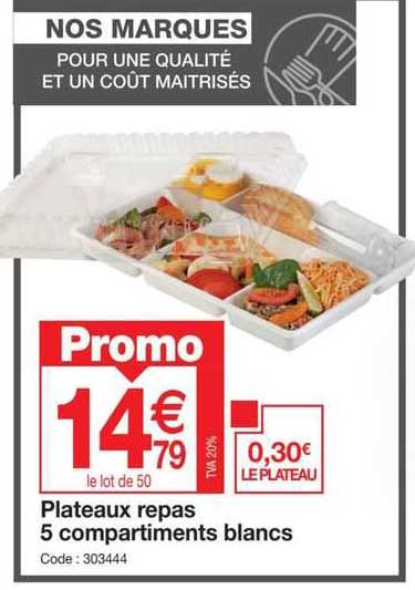 Plateaux Repas 5 Compartiments Blancs