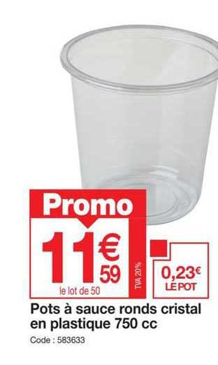 pots à sauce ronds cristal en plastique 750 cc