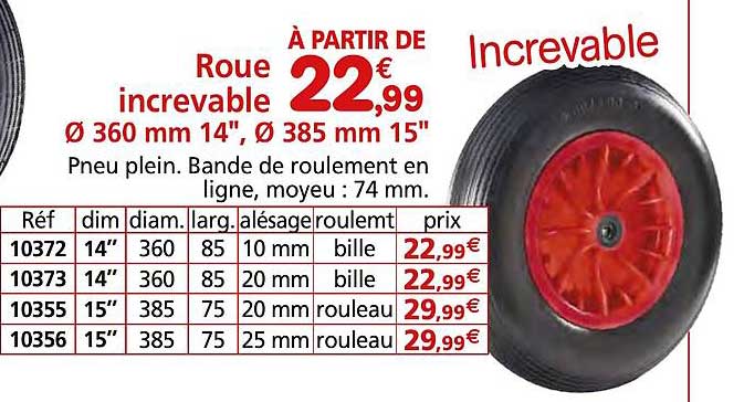 roue increvable ø 360 mm 14", ø 385 mm 15"