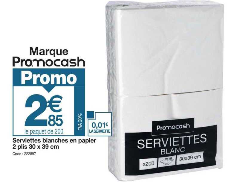 serviettes blanches en papier 2 plis 30 x 39 cm