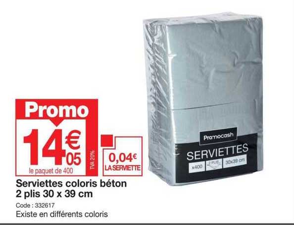 serviettes coloris béton 2 plis 30 x 39 cm