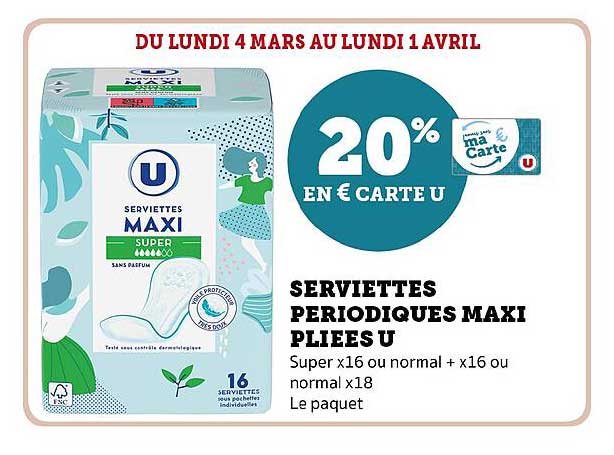 serviettes periodiques maxi pliées u