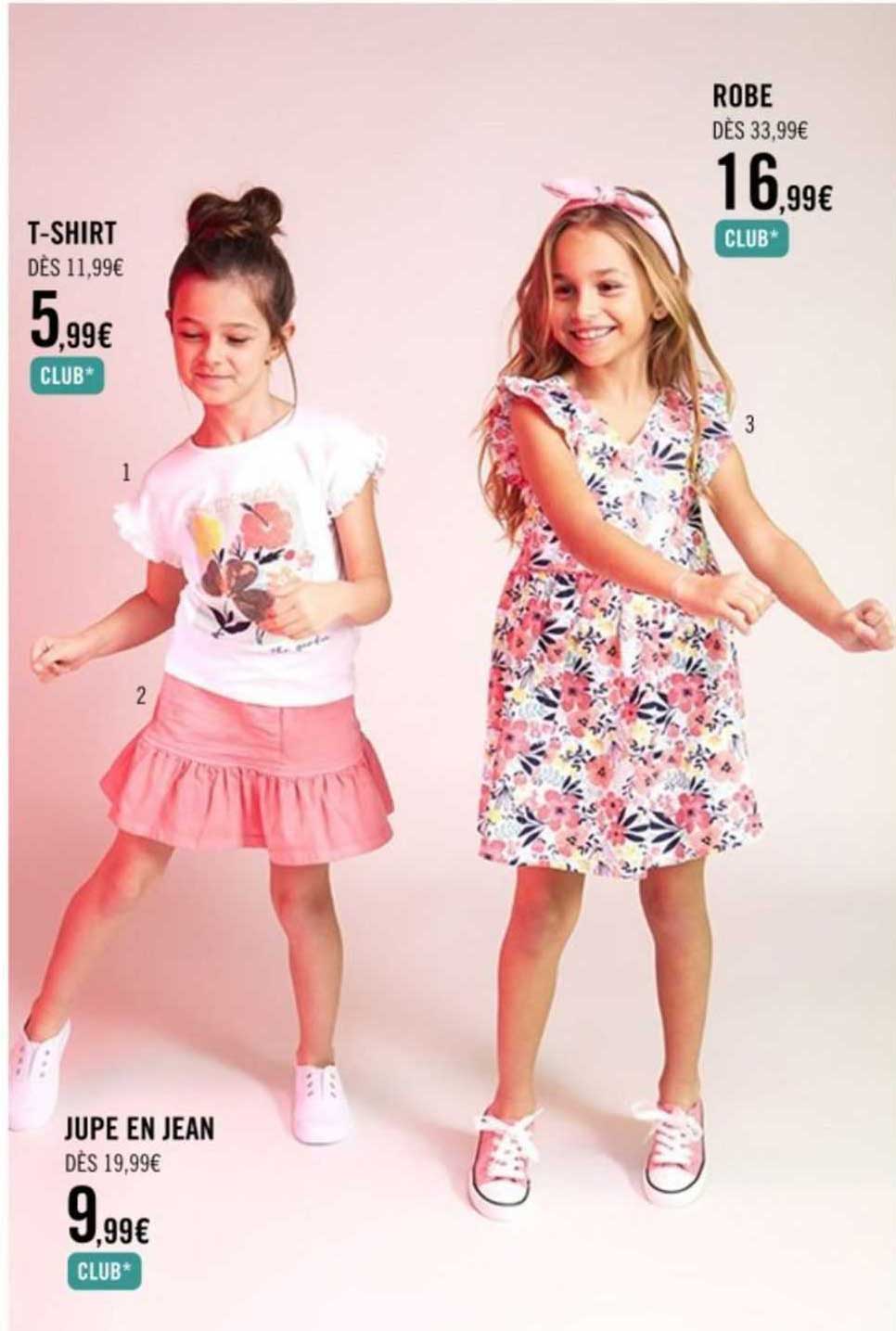 t-shirt, robe, jupe en jean