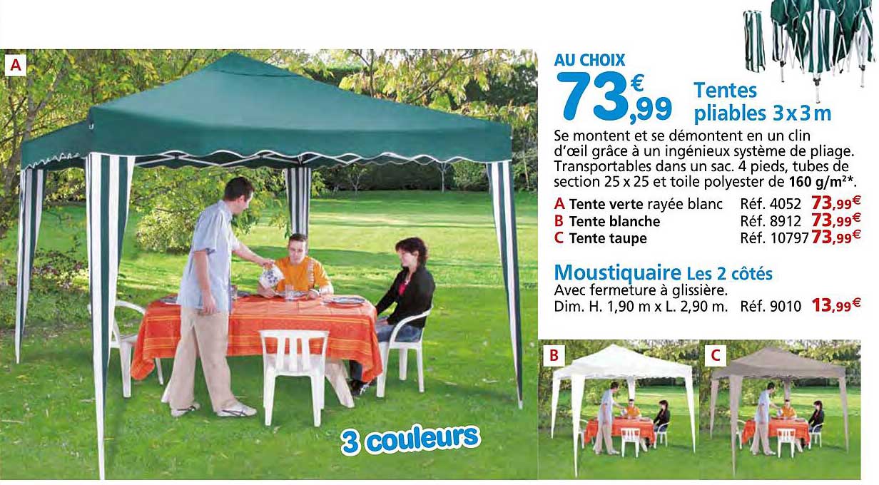 tentes pliables 3x3 m moustiquaire les 2 côtés