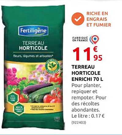 terreau horticole enrichi 70 l fertiligène