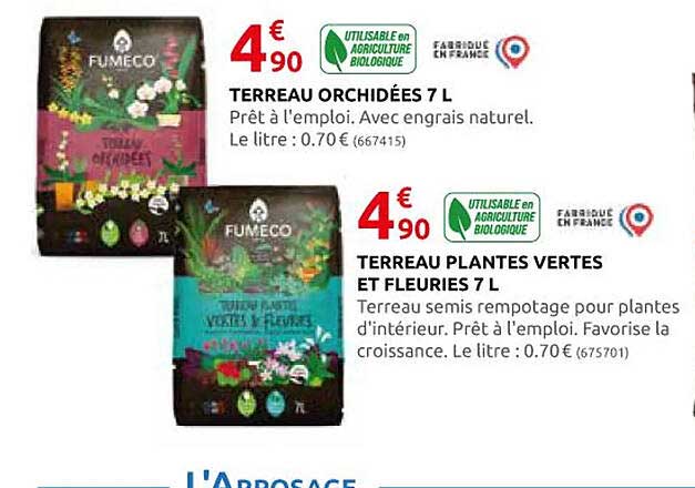 terreau orchidées 7 l, terreau plantes vertes et fleuries 7 l