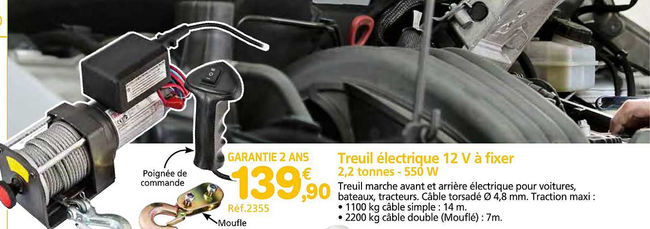 treuil électrique 12 v à fixer 2,2 tonnes - 550 w
