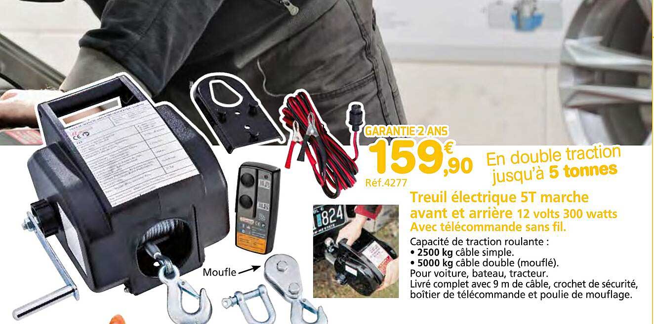 treuil électrique 5t marche avant et arrière 12 volts 300 watts avec télécommande sans fil