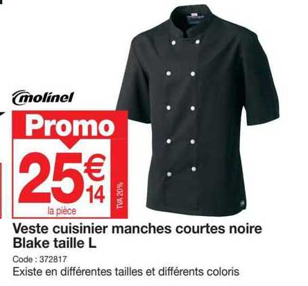 veste cuisiner manches courtes noire blake taille l molinel