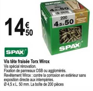 vis tête fraisé torx wirox