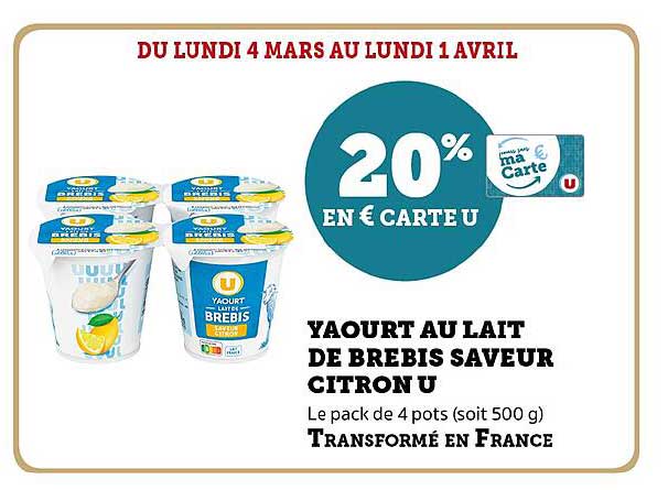 Yaourt Au Lait De Brebis Saveur Citron U