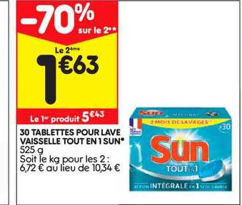 30 tablettes pour lave vaisselle tout en 1 sun