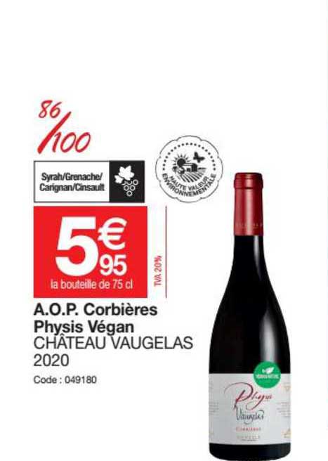 a.o.p. corbières physis végan château vaugelas 2020