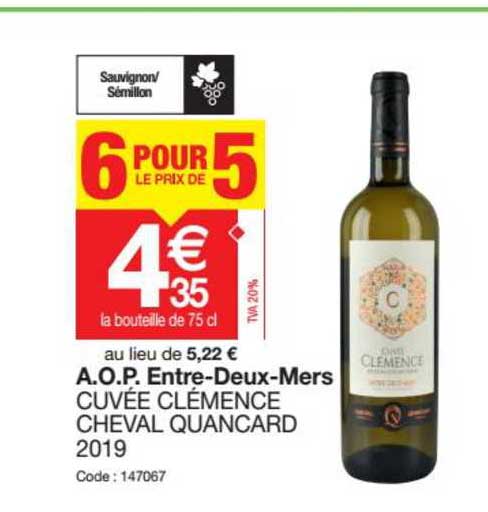 a.o.p. entre-deux-mers cuvée clémence cheval quancard 2019