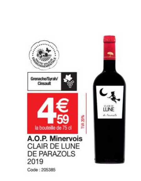 a.o.p. minervois clair de lune de parazols 2019