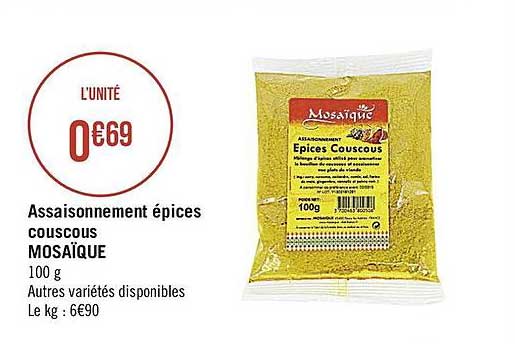 assaisonnement épices couscous mosaïque