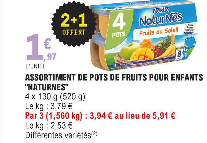 assortiment de pots de fruits pour enfants "naturnes"