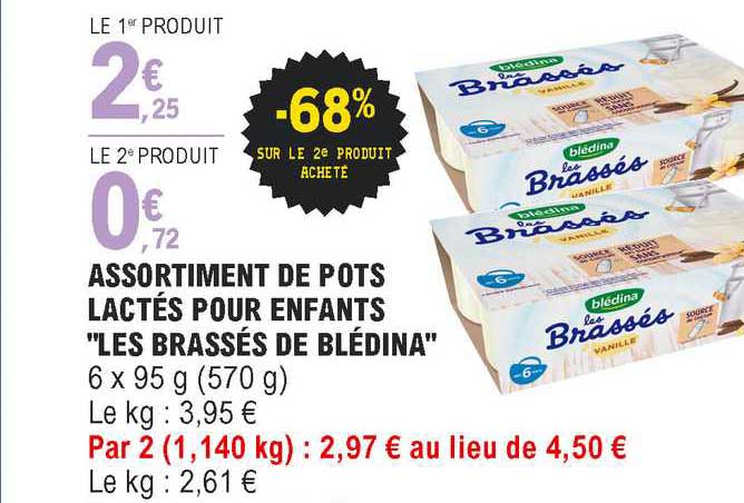 assortiment de pots lactés pour enfants "les brassés de blédina"