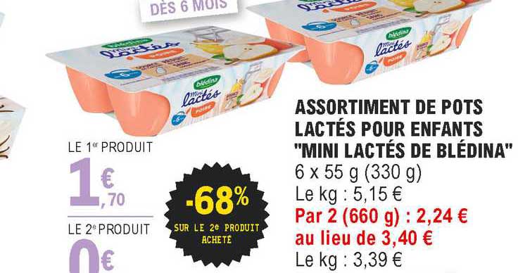 assortiment de pots lactés pour enfants "mini lactés de blédina"