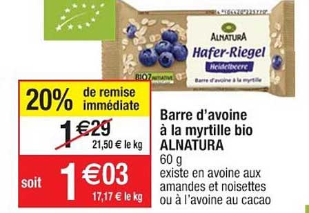 barre d'avoine à la myrtille bio alnatura