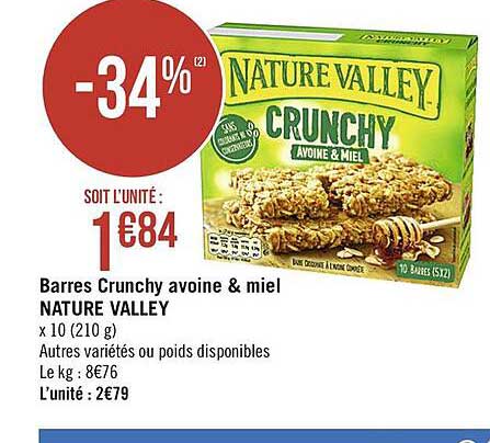 barres crunchy avoine & miel nature valley