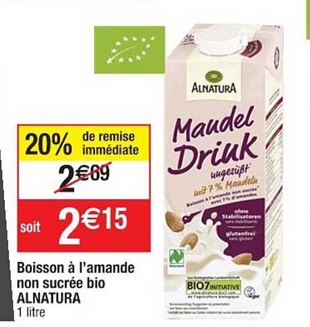 boisson à l'amande non sucrée bio alnatura