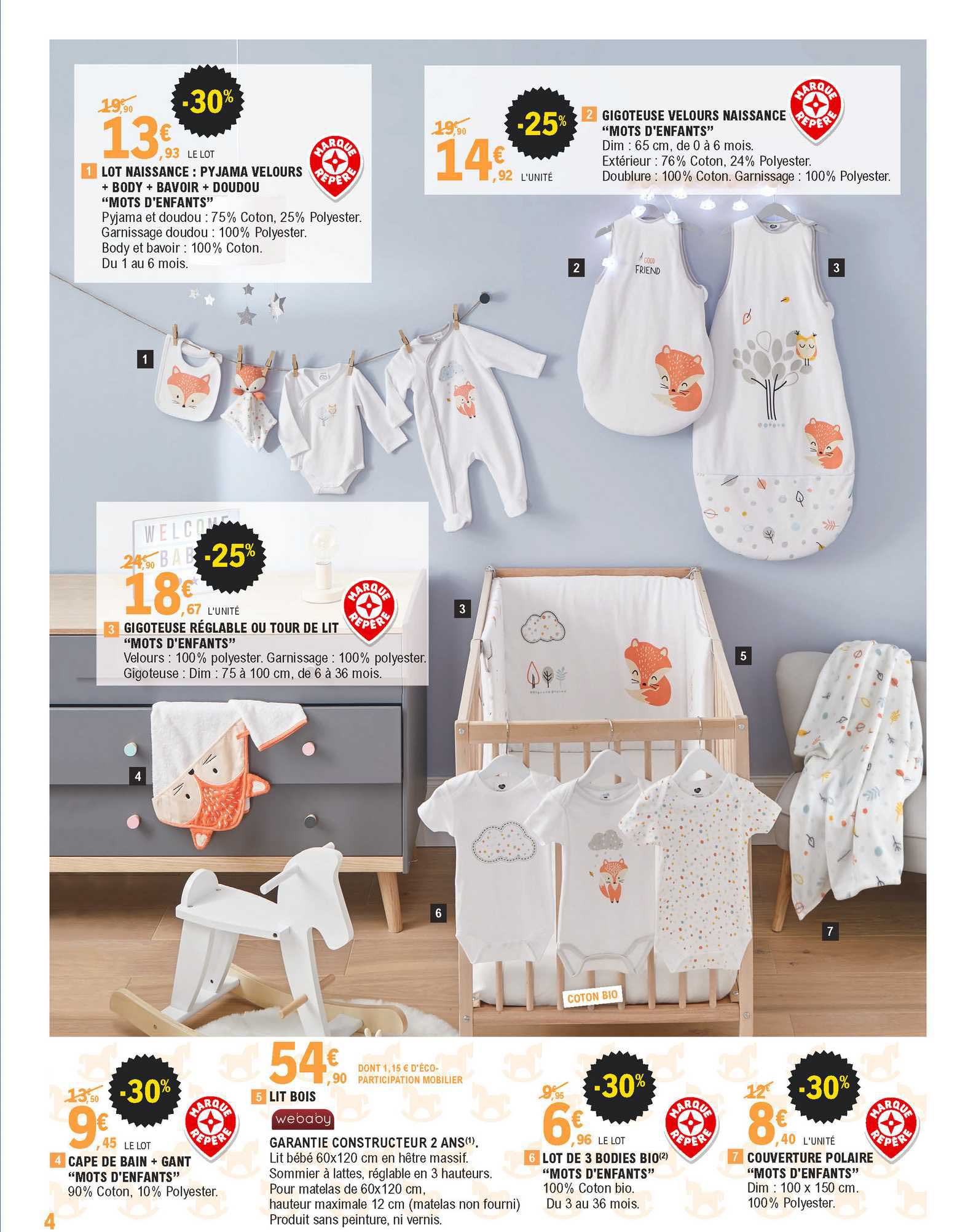 cape de bain + gant "mots d'enfants, lit bois, lot de 3 bodies bio "mots d'enfant, couverture polaire "mots d'enfants"