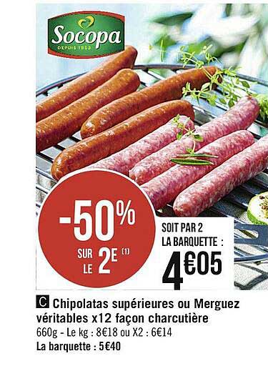 chipolatas supérieures ou merguez véritables x12 façon charcutière