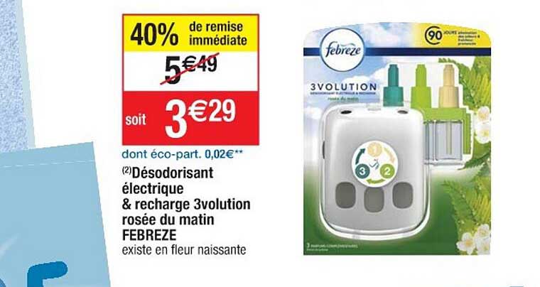 Désodorisant électrique & Recharge 3volution Rosée Du Matin Febreze
