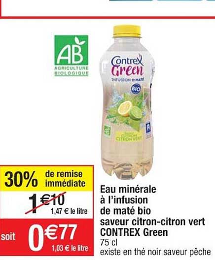 eau minérale à l'infusion de maté brio saveur citron-citron vert contex green