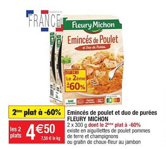 émincés de poulet et duo de purées fleury michon