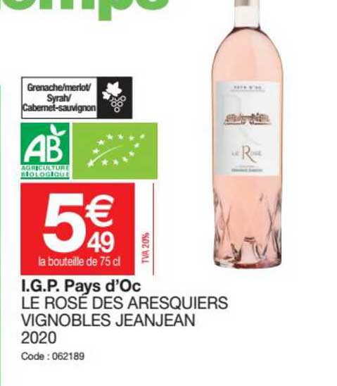 i.g.p. pays d'oc le rosé des aresquiers vignobles jeanjean 2020